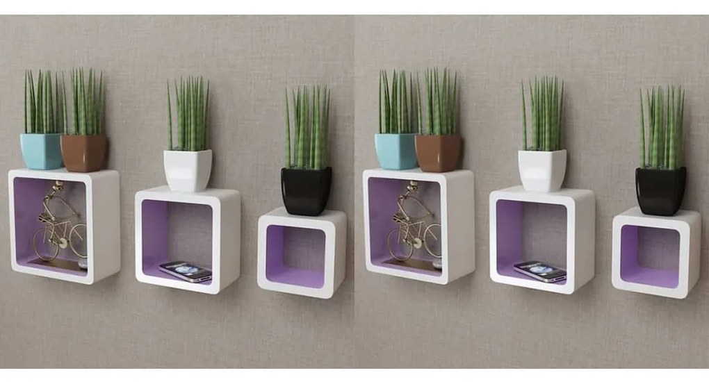 vidaXL Prateleiras de parede cubo 6 pcs branco e violeta