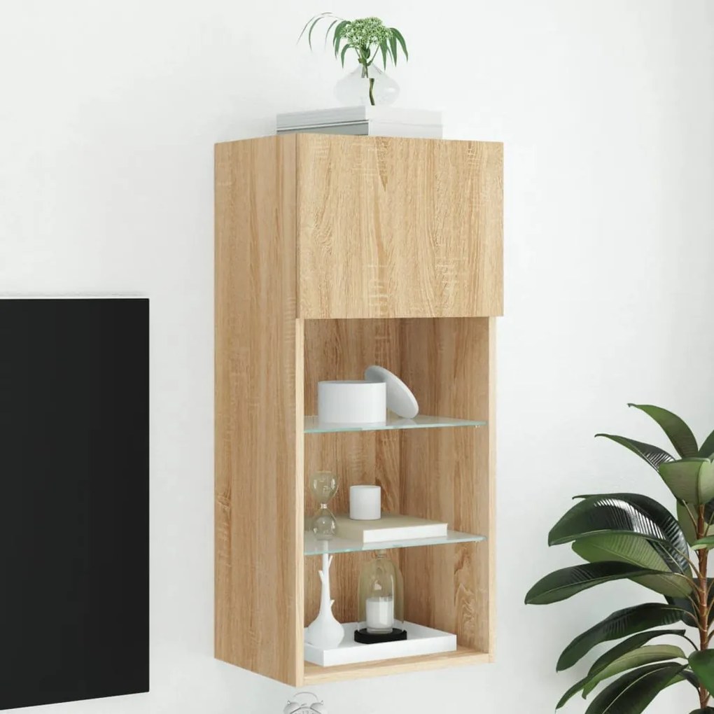 vidaXL Móvel de TV com luzes LED 40,5x30x90 cm carvalho sonoma