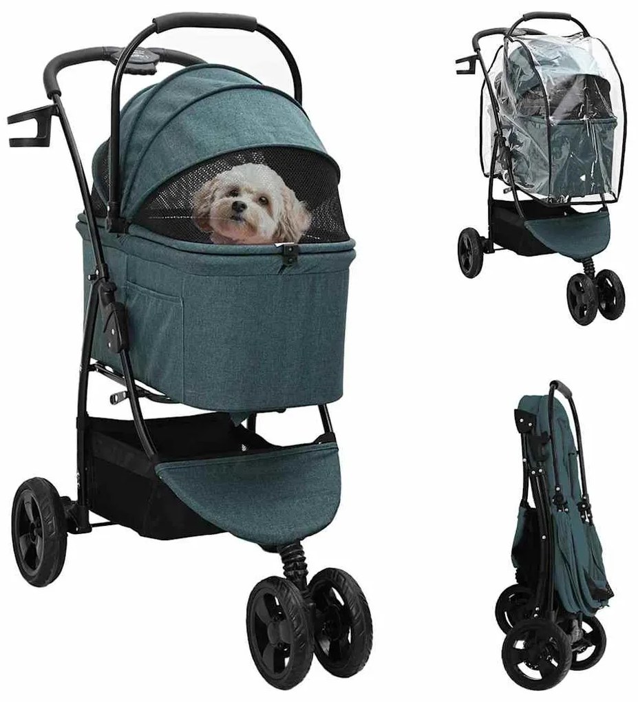 vidaXL Carrinho de Pet Dobrável Verde 78 x 54 x 101 cm Poliéster