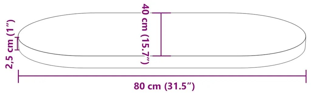 Tampo de mesa oval 80x40x2,5 cm madeira de pinho maciça
