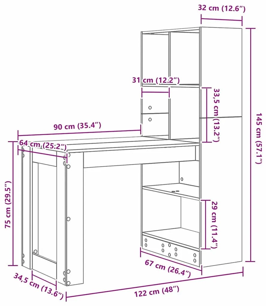 Mesa com prateleira com armazenamento Cinzento 122 x 67 x 145 cm
