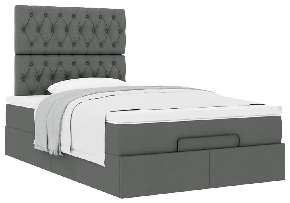 Estrutura cama otomana colchão 120x200cm tecido cinzento escuro