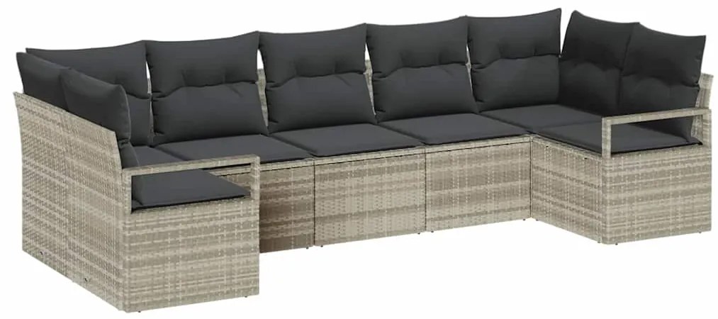 Sofá de Jardim 7 Peças com Almofadas Cinza Claro em Rattan Sintético