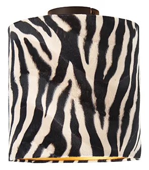 Candeeiro de teto preto mate com abajur de veludo com design de zebra 25 cm - Combi Clássico / Antigo