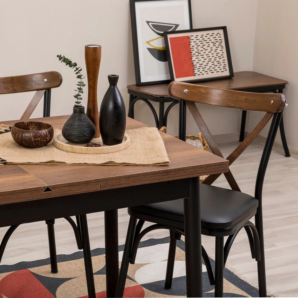 Conjunto de Mesa de Jantar Extensível e Cadeiras Oliver – Preto – Mesa