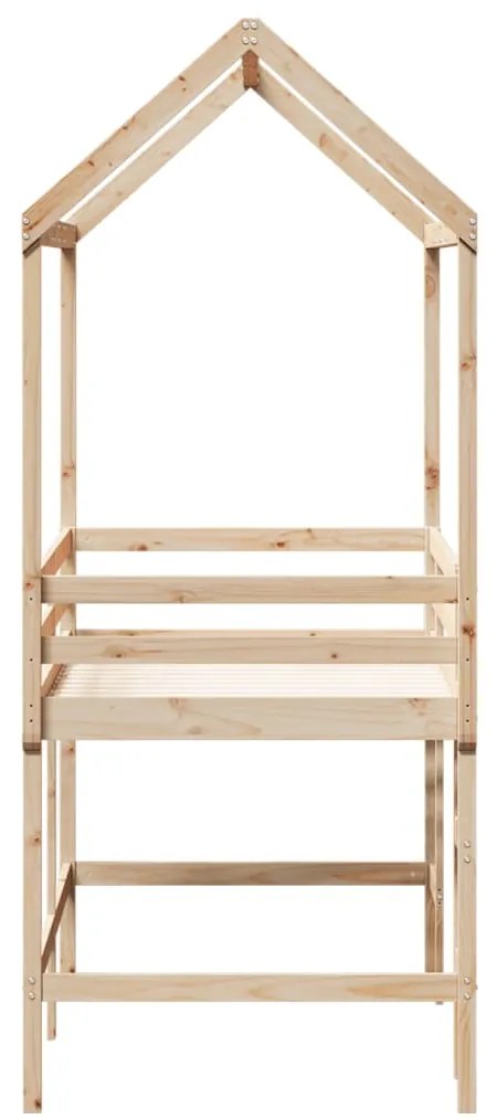 Cama alta c/ escada e telhado 90x190 cm pinho maciço