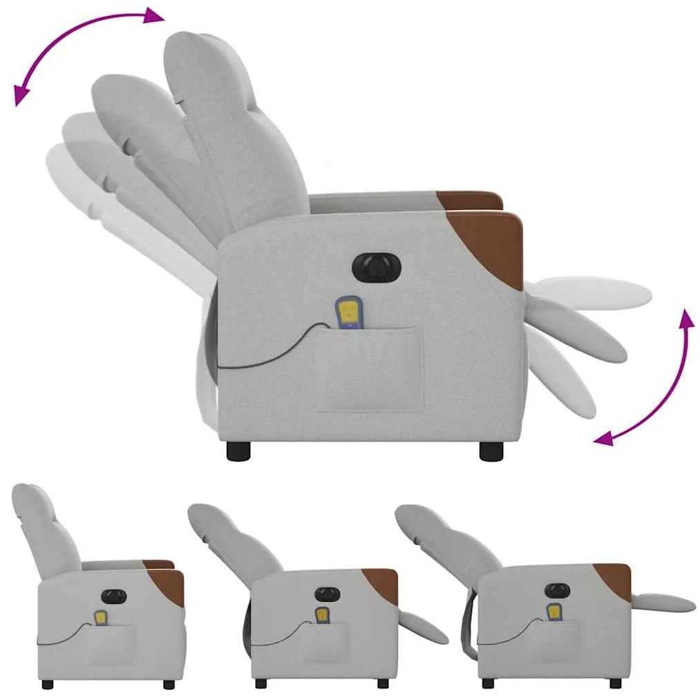 Poltrona massagens reclinável elétrica tecido cinzento-nublado