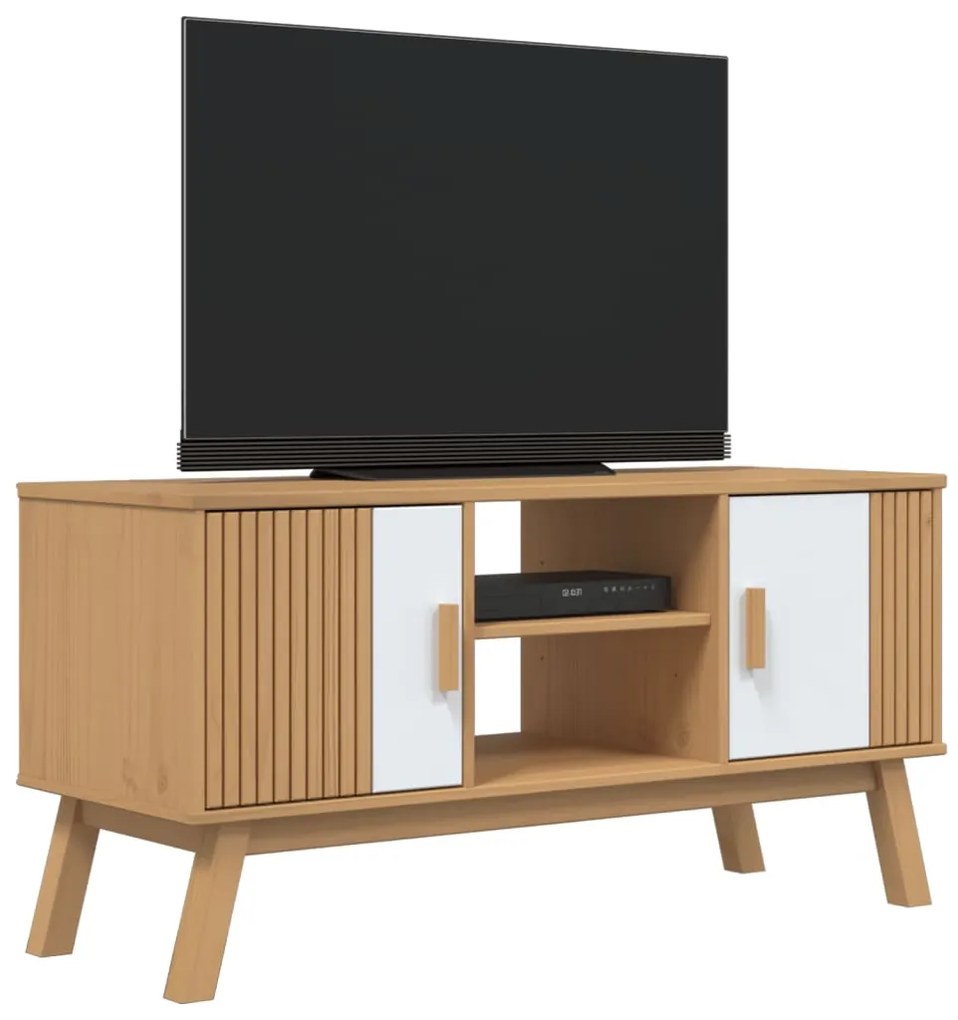 Móvel de TV OLDEN 114x43x57cm pinho maciço branco e castanho