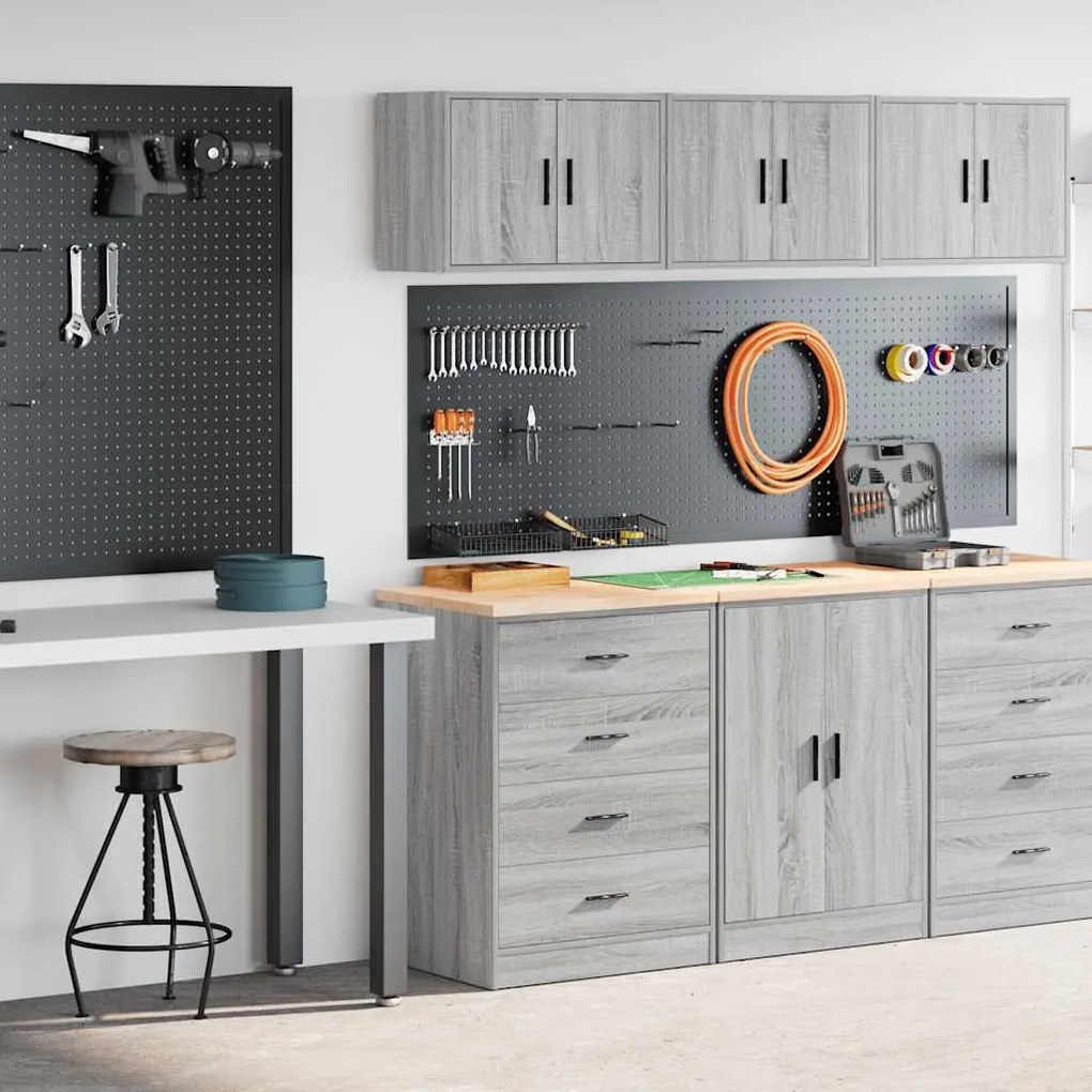 vidaXL Armários de garagem 2 pcs derivados de madeira cinzento sonoma