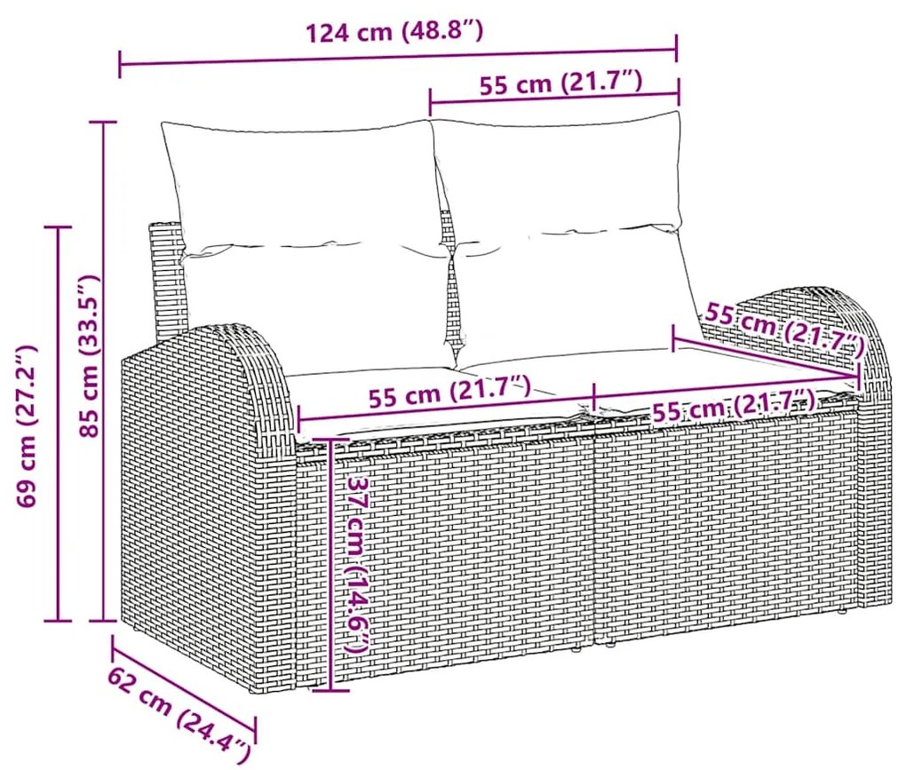 Conjunto de Sofá de Jardim 7 Peças com Almofadas Marrom em Rattan Sint