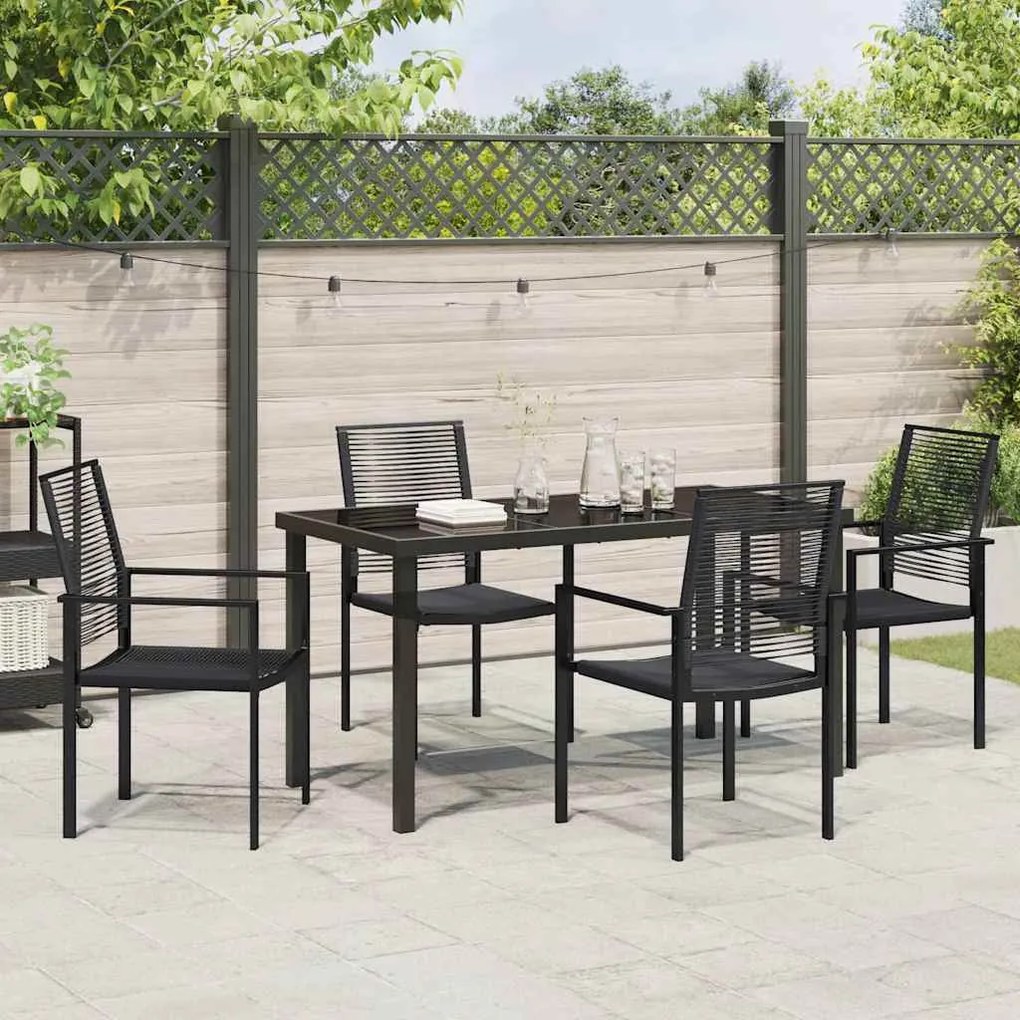 Conjunto de jantar de jardim 5 peças - Preto, PVC Rattan