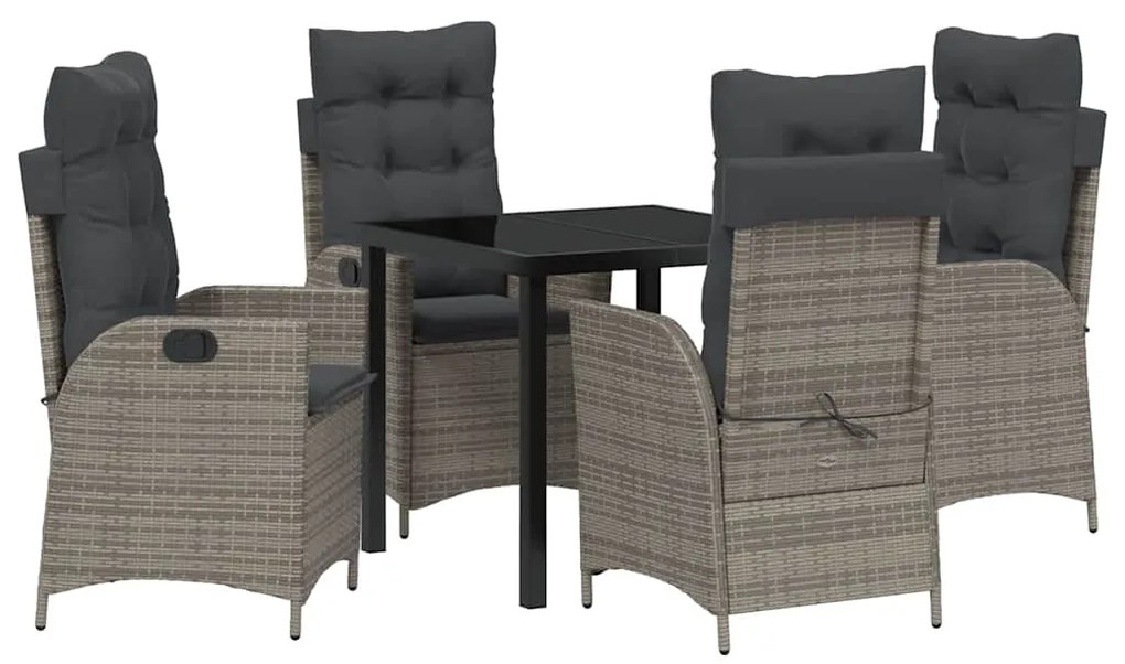 Conjunto de Jantar de Jardim com 5 Peças e Almofadas Cinza em Rattan e