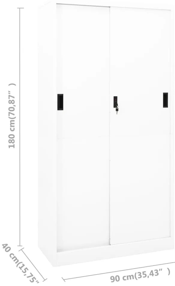 Armário escritório c/ porta deslizante 90x40x180 cm aço branco