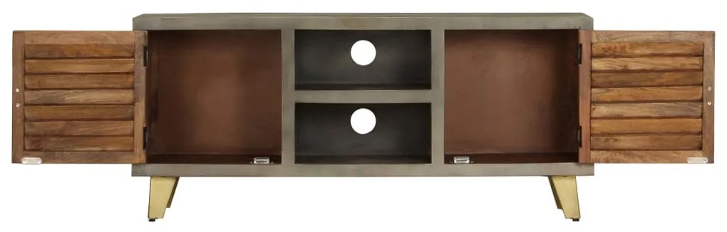 Móvel de TV 110x30x48 cm mangueira maciça cinzento e bronze