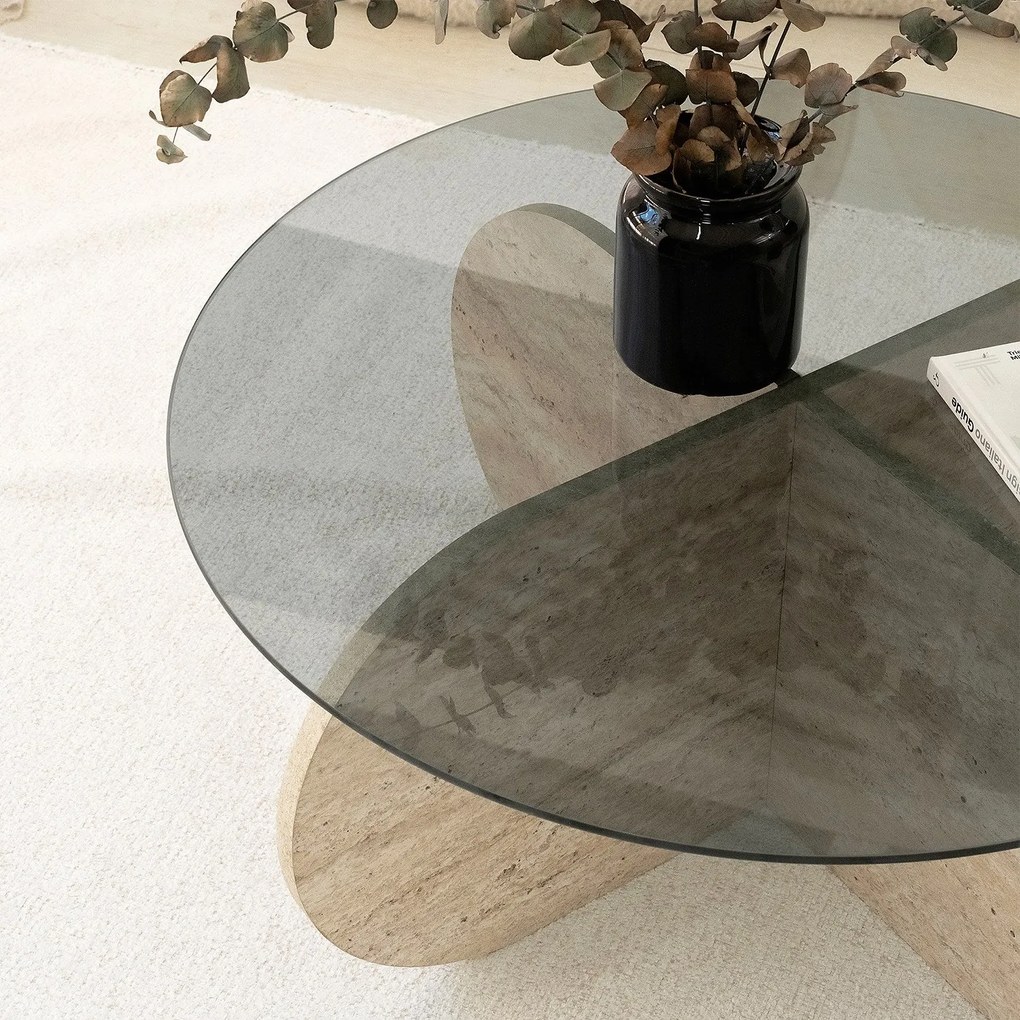 Mesa de Café Bubble – Travertino Fumado – Diâmetro: 75cm, Altura: 35cm