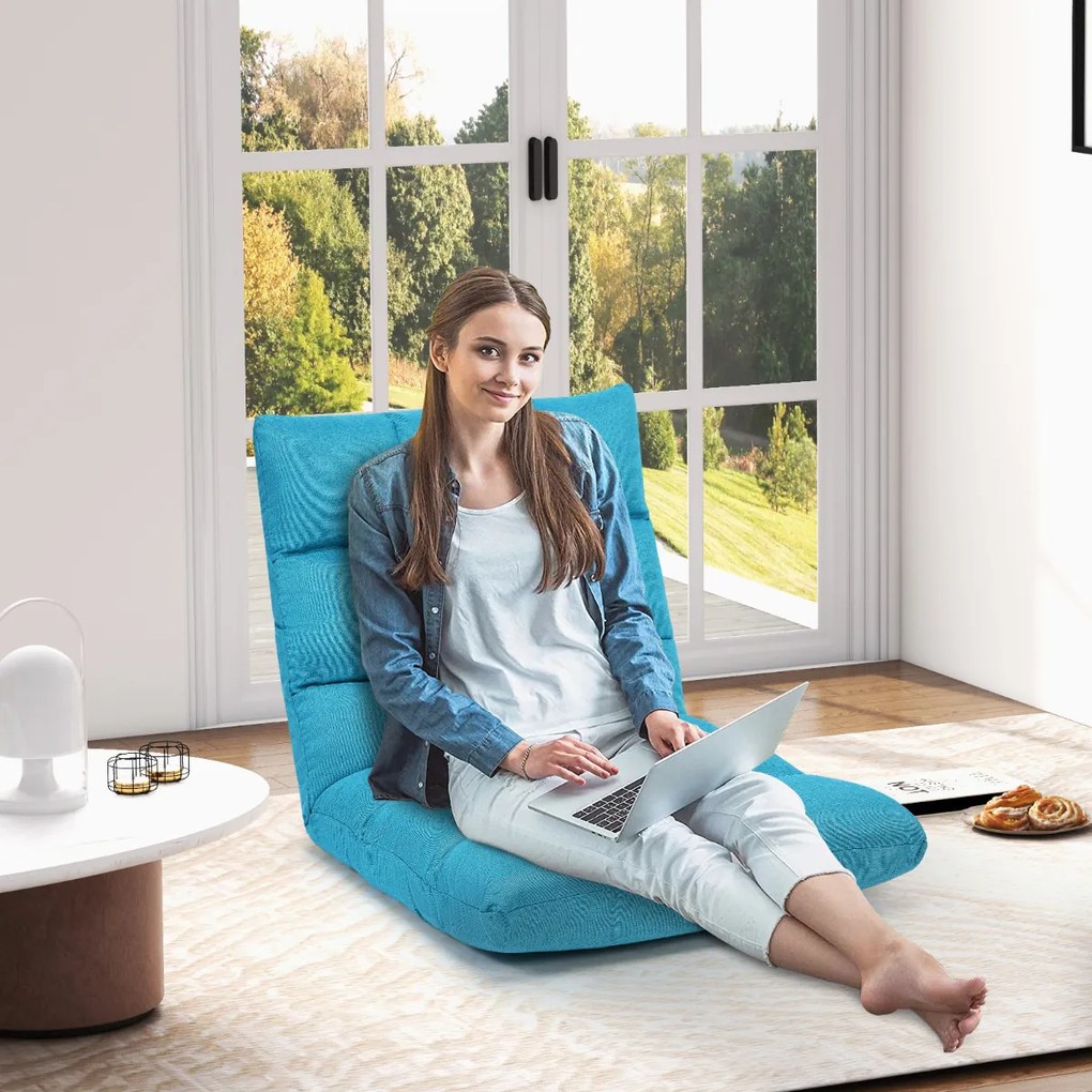 Sofá chão dobrável Costas ajustáveis 14 posições Cadeira de quarto Sala de estar 105 x 56 x 15 cm Turquesa