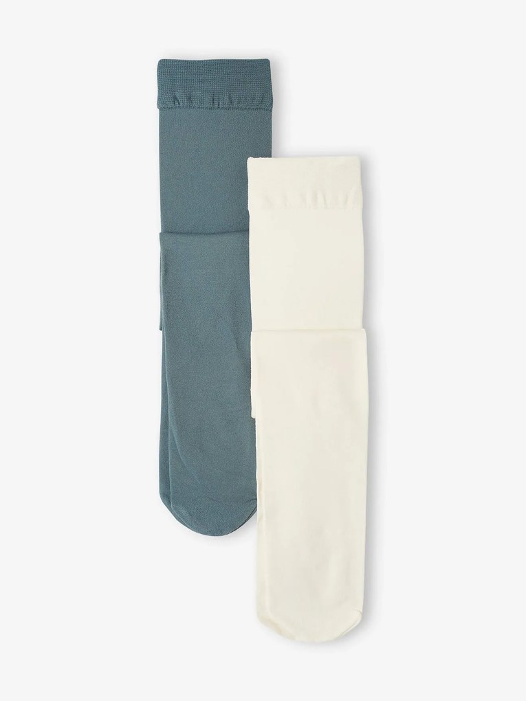 Lote de 2 pares de collants lisos, em malha, para bebé líquen