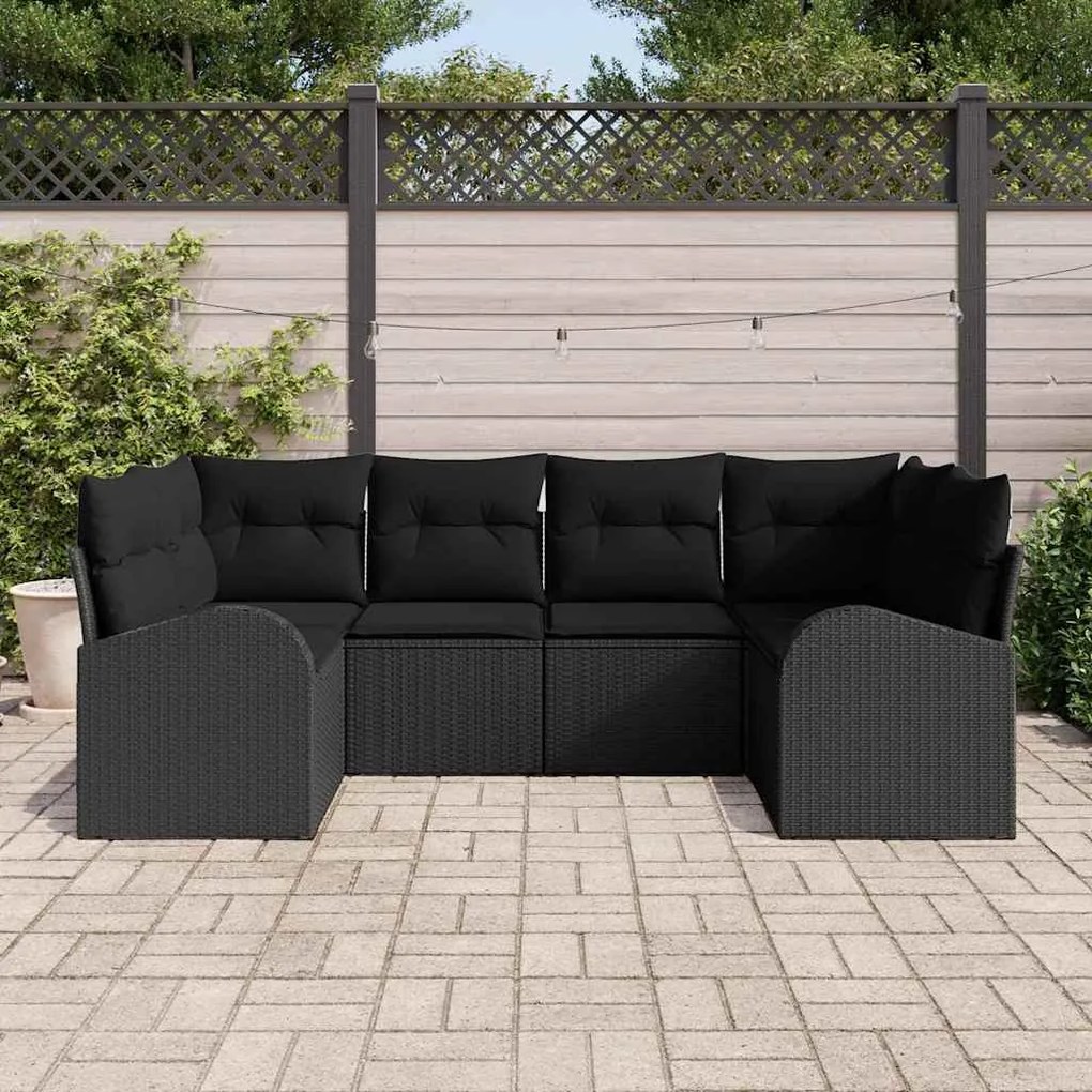 Conjunto de Sofá de Jardim 6 Peças com Almofadas Preto em Polipropilen