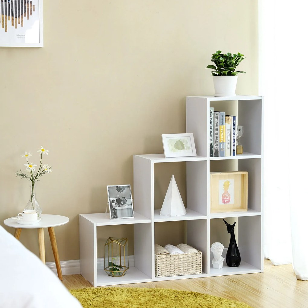Estante escada 6 compartimentos abertos 97,5 x 97,5 x 29 cm Branco