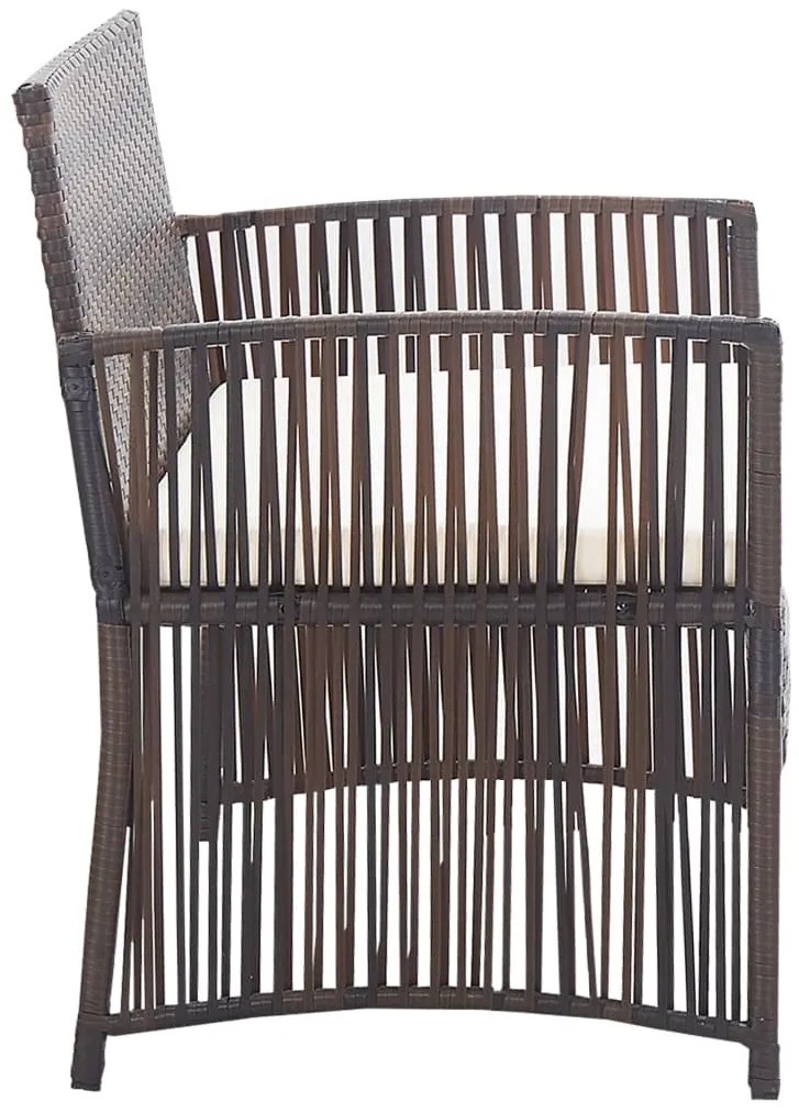4 pcs conjunto lounge jardim c/ almofadões vime PE castanho