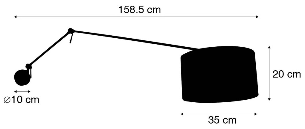 Candeeiro de parede preto com cúpula de veludo preto 35 cm regulável - Blitz Moderno