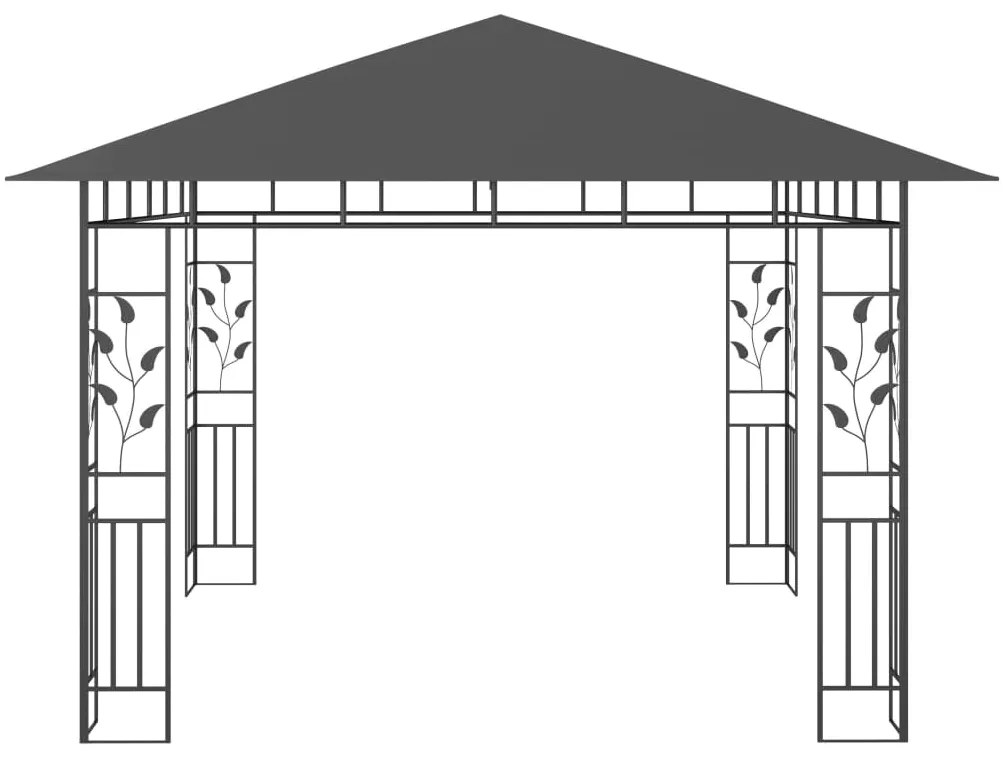 Gazebo c/ mosquiteiro e cordões luzes LED 3x3x2,73m antracite