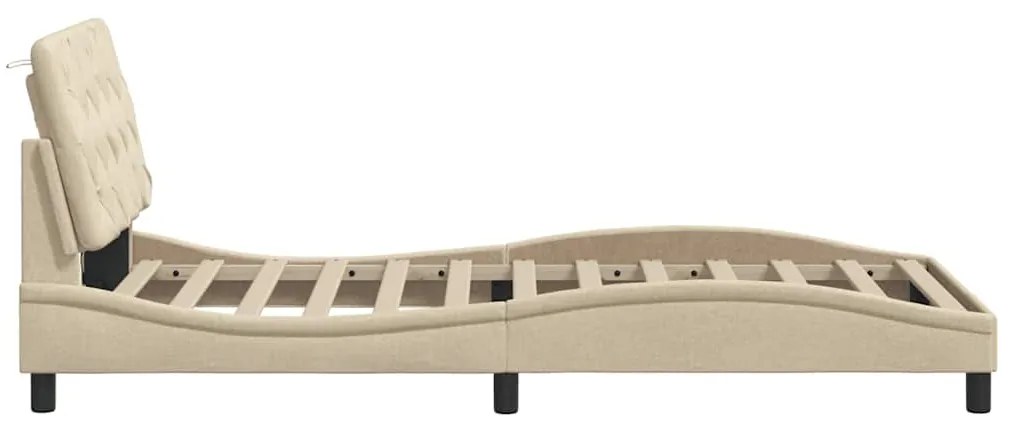 Estrutura de cama sem colchão 100x200 cm tecido cor creme