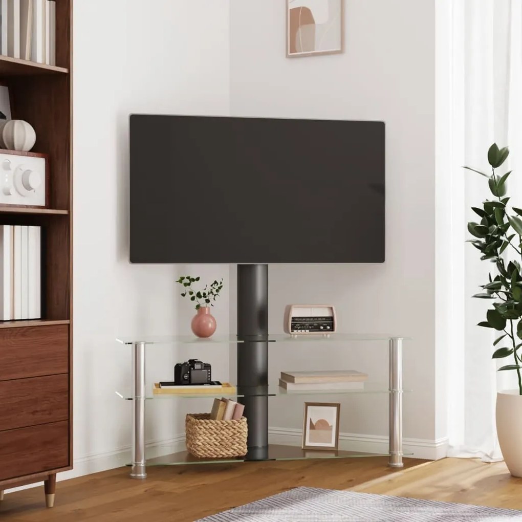 vidaXL Suporte canto TV 32-70 polegadas 3 prateleiras preto/prateado