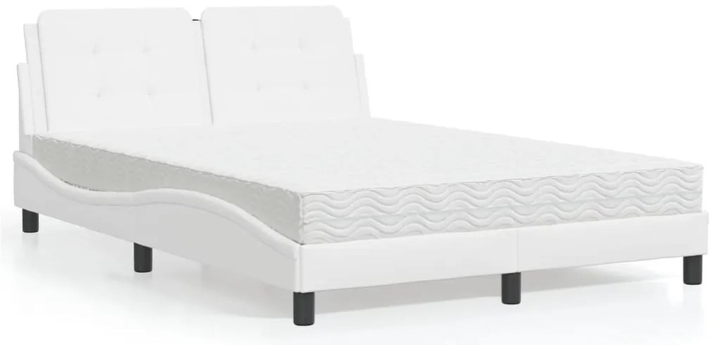 Cama com colchão 140x190 cm couro artificial branco