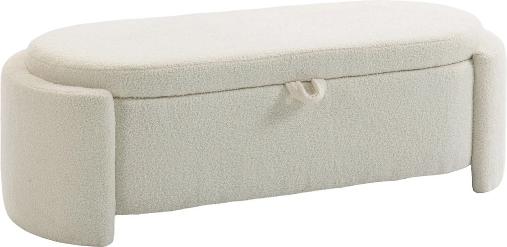 HOMCOM Banco de arrumação, banco ao pé da cama oval em pelo Teddy com assento largo, 129 x 48,5 x 44 cm, creme | Aosom Portugal