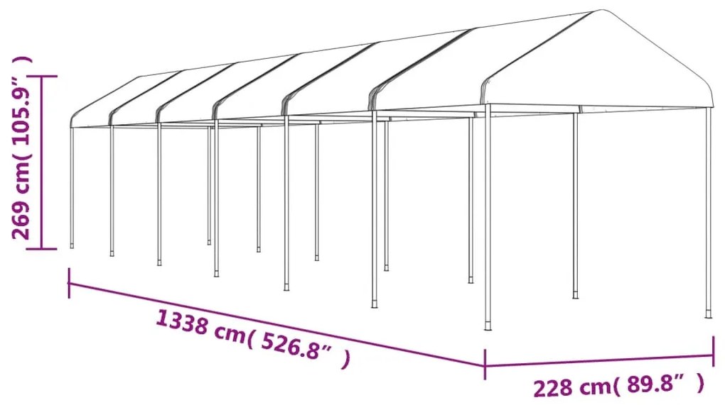 Gazebo com telhado 13,38x2,28x2,69 m polietileno branco