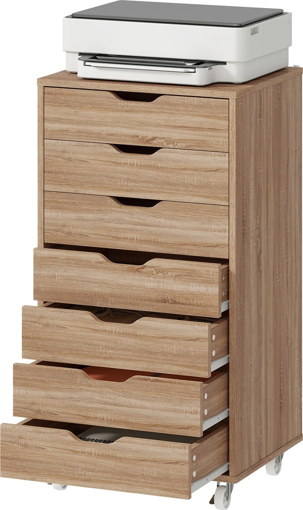 Bloco gavetas escritorio com rodas 47,5 L x 39,5 P x 90 A cm, móvel de arrumação para escritório com 7 gavetas organizadoras para documentos, formato