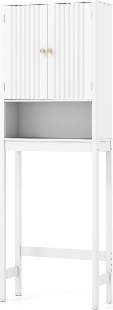 Armário casa banho sobre sanita 60 x 23 x 168 cm com portas caneladas, prateleira ajustável e economizador de espaço branca