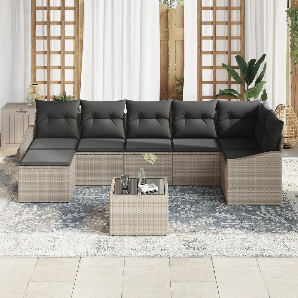 Conjunto de Jantar de Jardim de 8 Peças com Almofadas Cinza Vime Sinté