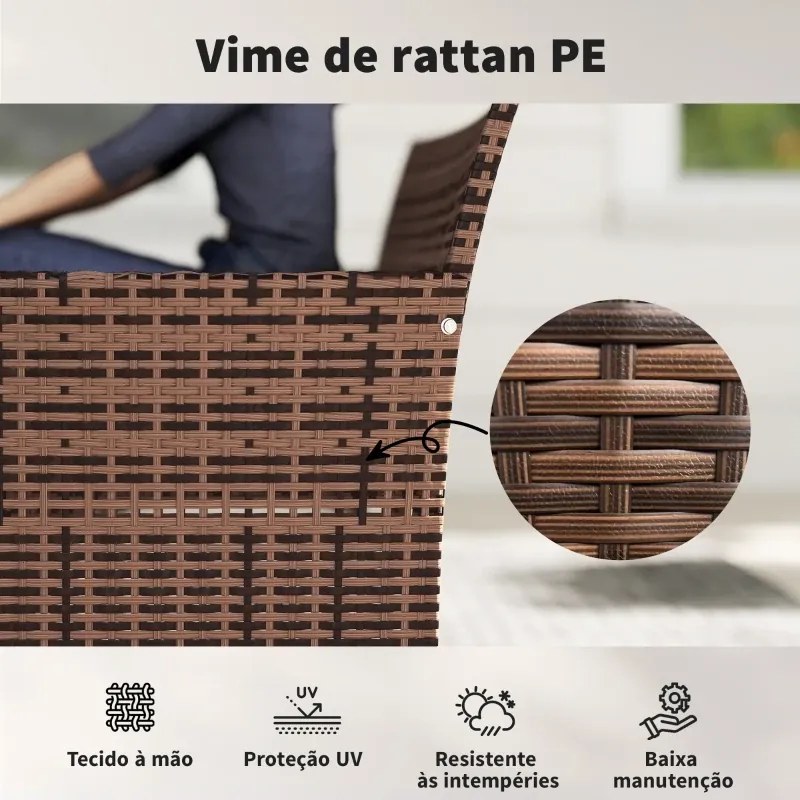 Sofá de Exterior em Rattan de 2 Lugares Sofá de Jardim com Almofada Lavável Estrutura de Aço para Varanda Caqui