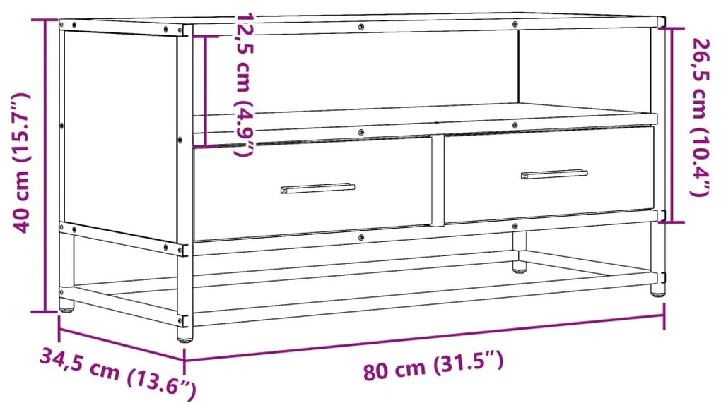 Móvel para TV 80x34,5x40 cm derivados de madeira/metal preto