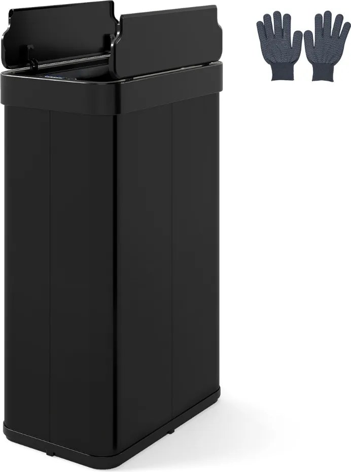 Caixote do lixo 41 x 26,5 x 66 cm de 60 L com tampas basculantes automático com sensor de movimento por infravermelhos preto