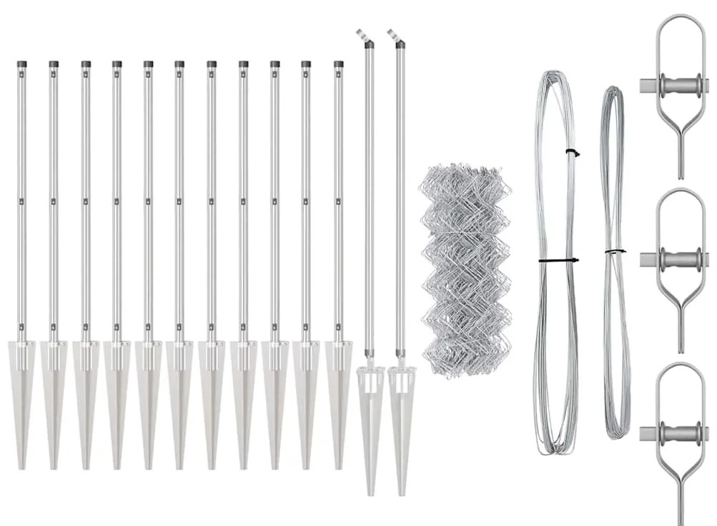 Conjunto de Postes de Cerca Prateado 25 x 0.4 m Aço galvanizado