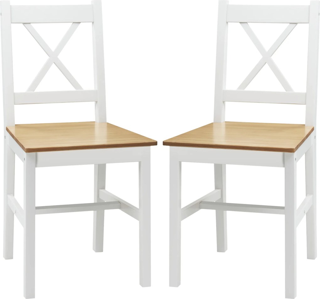 Conjunto de 2 cadeiras de jantar em madeira maciça (MESA NÃO INCLUÍDA) cadeiras de cozinha de estilo rústico, com encosto cruzado em branco e carvalho