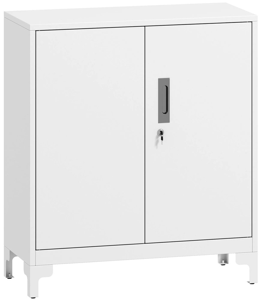 HOMCOM Armário de Arrumação Metálico Armário de Escritório com 2 Portas Arquivador para Escritório 80x35x91 cm Branco