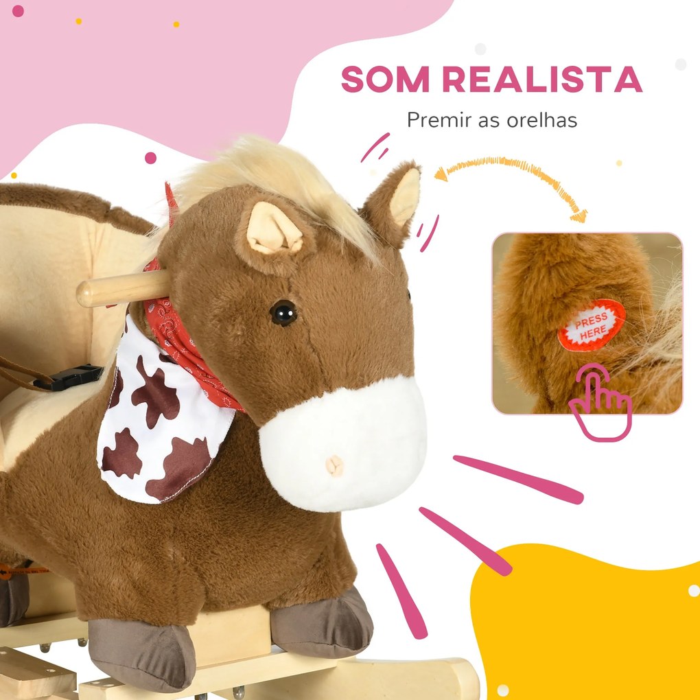 HOMCOM Cavalo Baloiço para Bebés 18-36 Meses Cavalo Baloiço com Sons C