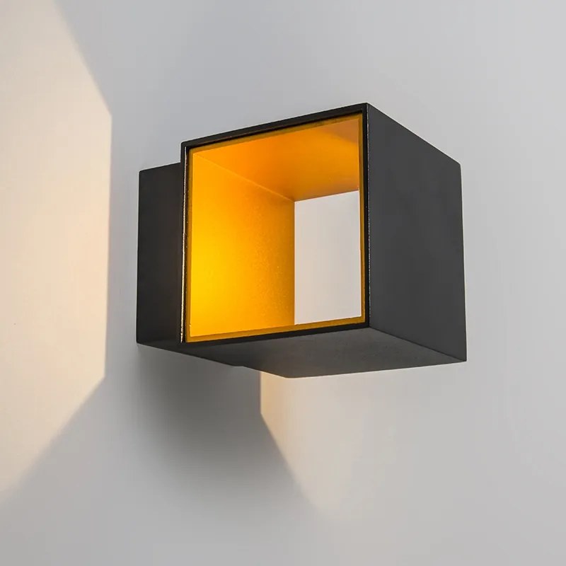 Conjunto de 2 Apliques de Parede Design Preto/Dourado c/ LED - Caja Moderno