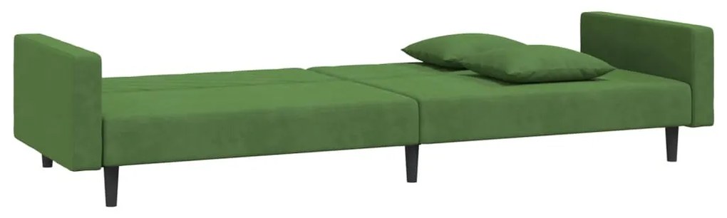 Sofá-cama 2 lugares com duas almofadas veludo verde-escuro