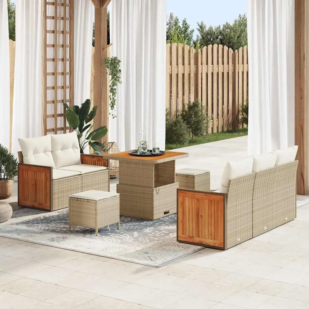 Conjunto de Sofá de Jardim vidaXL de 8 Peças com Almofadas Bege Rattan