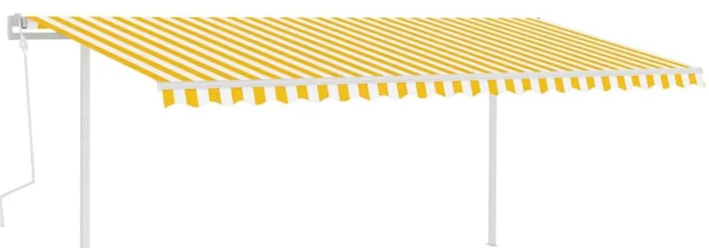 Toldo retrátil manual com postes 5x3 m amarelo e branco