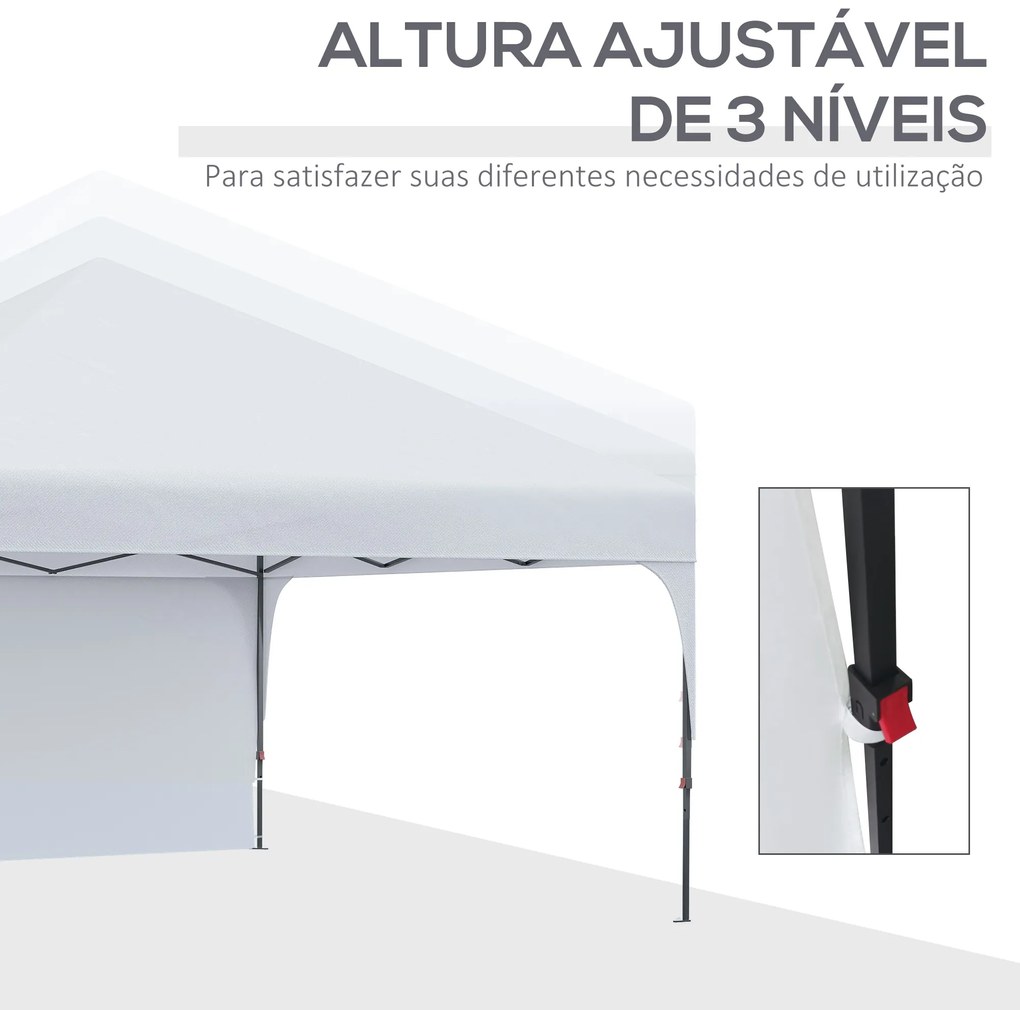 Outsunny Tenda Dobrável 3x3m com Altura Ajustável Tenda de Jardim com 1 Parede Lateral Teto com Ventilação 4 Sacos de Areia e Bolsa de Transporte para Acampamento Festas Branco