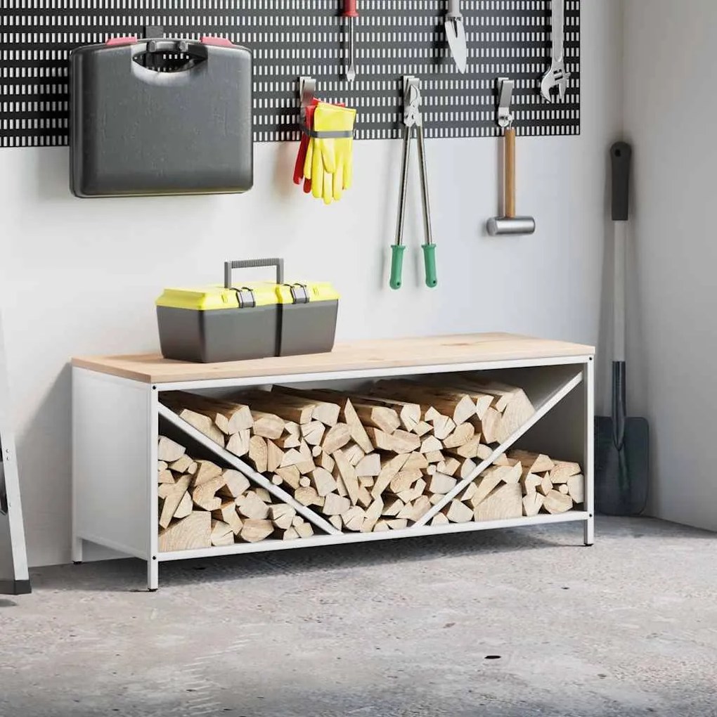 vidaXL Suporte para lenha com tampo de madeira 100,5x35,5x40 cm branco