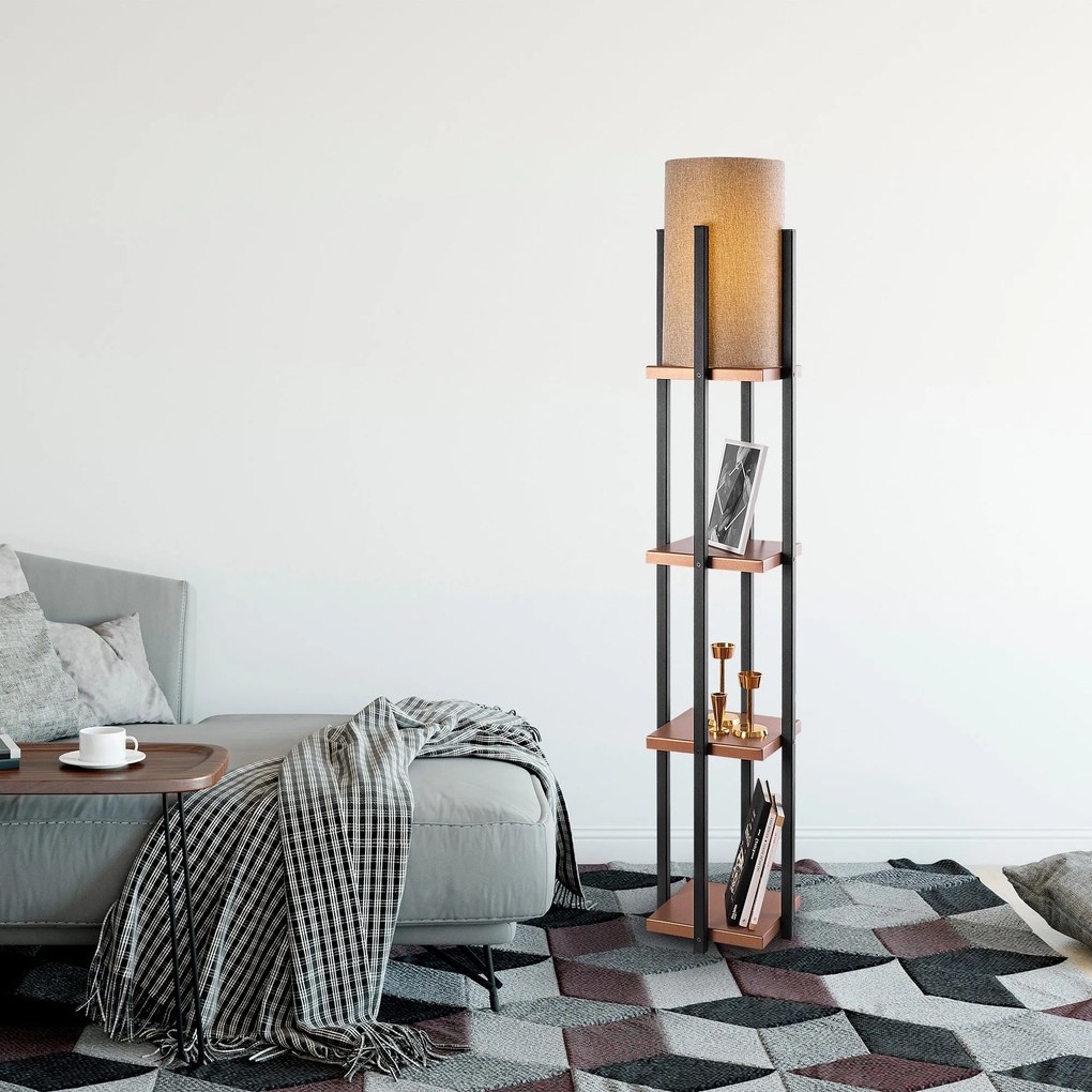 Candeeiro de Pé 7114 - Preto e Cobre - 25 x 25 x 130 cm