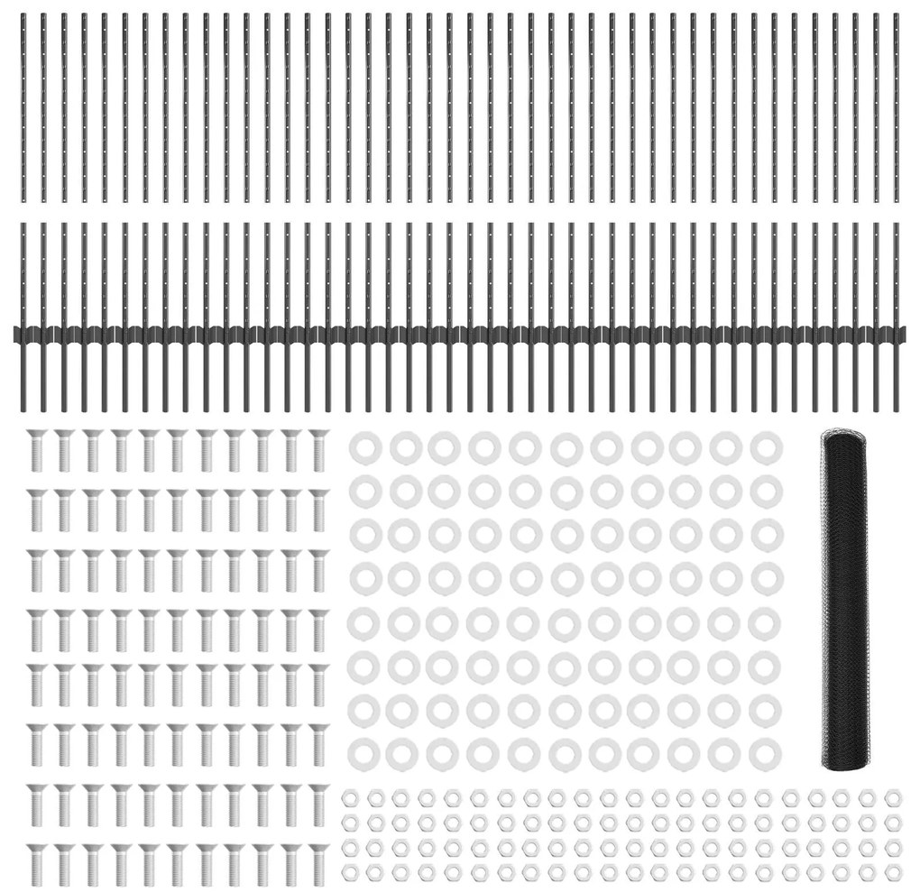 Postes de Cerca vidaXL 22 pcs U-Channel Cinza 100 cm Aço, Cerca Hexago