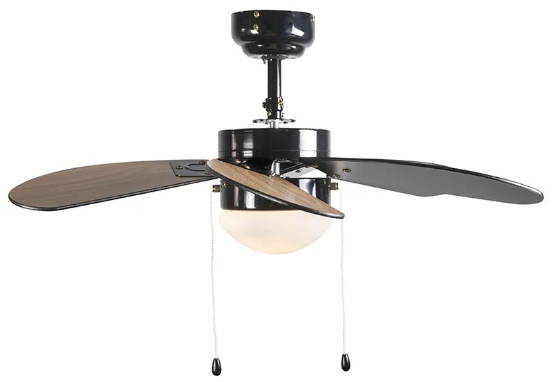 Ventilador de teto preto com impressão de madeira 80cm com cordão - Fresh
